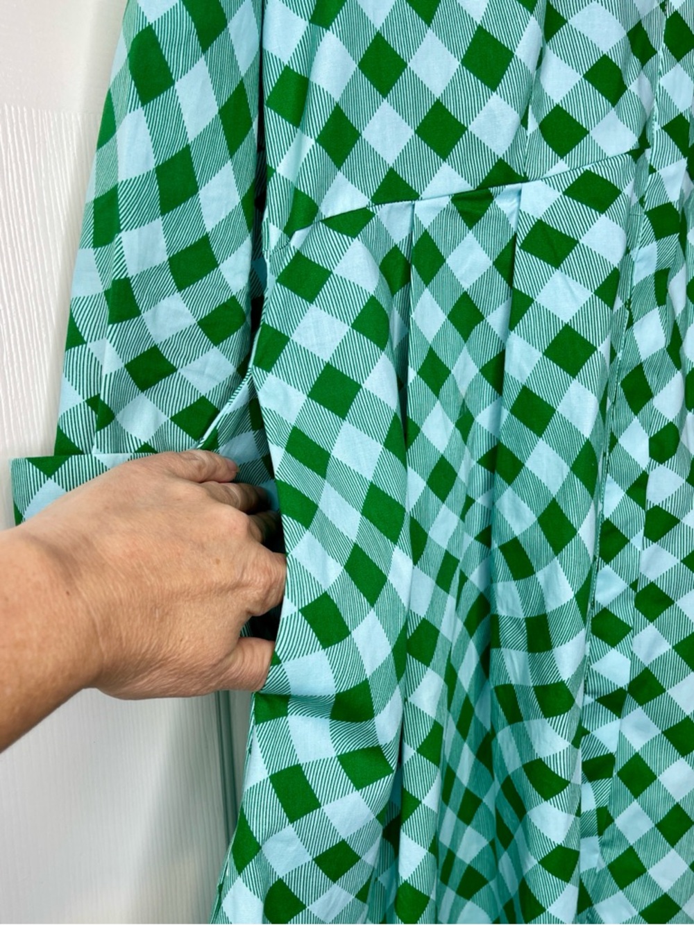 Scoop Green Wavy Gingham Shirt Dress Button Front Fit & Flare L | Preppy Summer - Picture 7 of 7